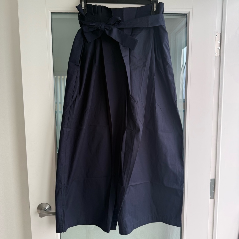 Exquise / Anthropologie tie front wide leg trousers, navy, sz L NWT